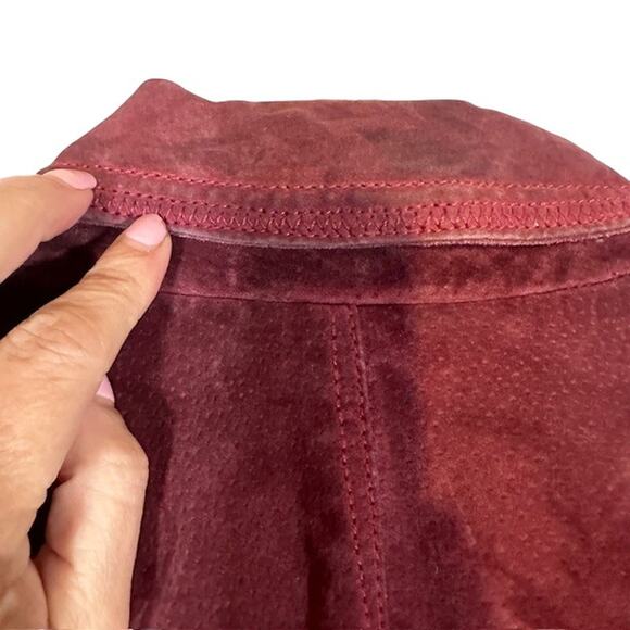 Chico's Red Maroon Leather Suede Collared Button Front Jacket Women Sz 2 Sz M - Picture 8 of 9